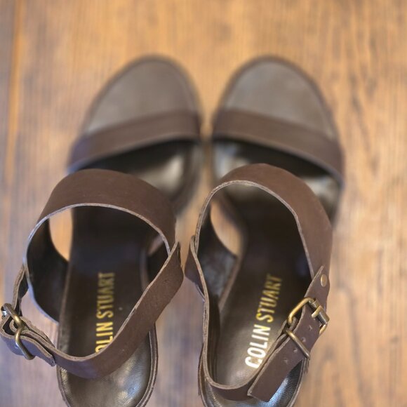 NWOT COLIN STUART dark chocolate leather strappy heel. size 8 - Picture 6 of 9